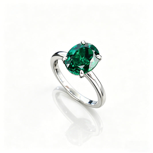 925 Sterling Silver Lab Emerald Ring Oval Centre Classic 4-Claw Setting, Premium Skin-Brightening - Photo 5