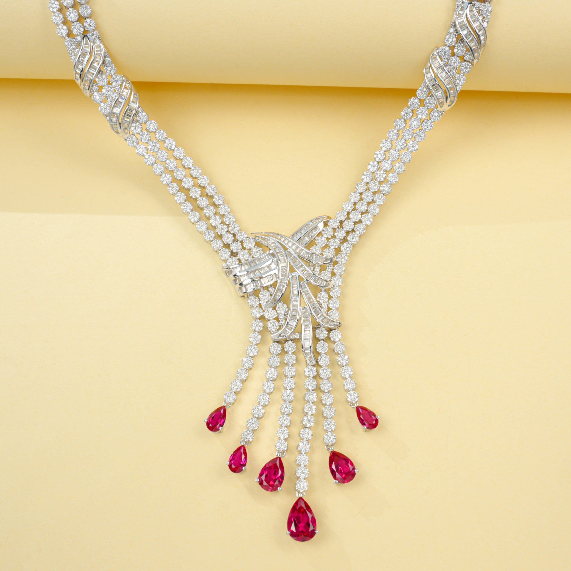 S925 Sterling Silver Lab Ruby Jewellery Set (Necklace, Bracelet, Ring, Earrings) - Photo 3