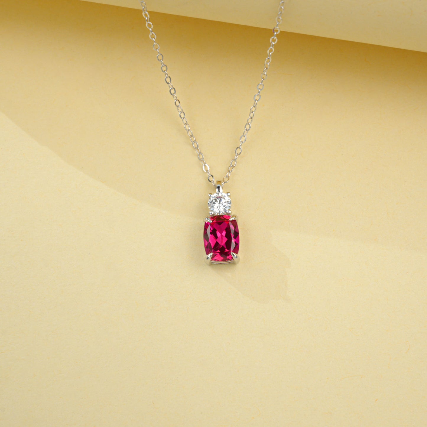 S925 Sterling Silver Lab Ruby Cushion Pave Choker Necklace, for Women - Photo 2