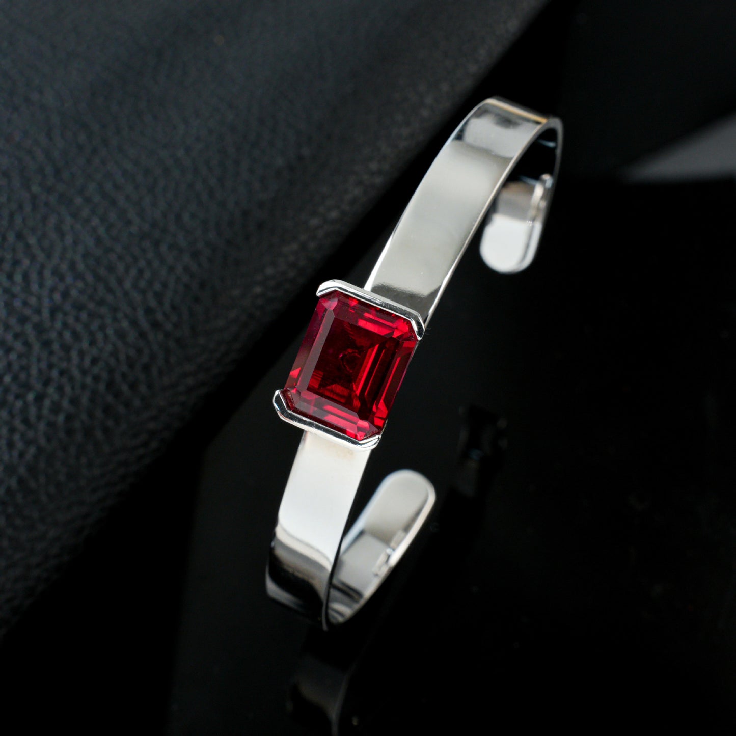 S925 Sterling Silver Lab Ruby Open Bangle for Women, Minimalist Gift - Photo 6