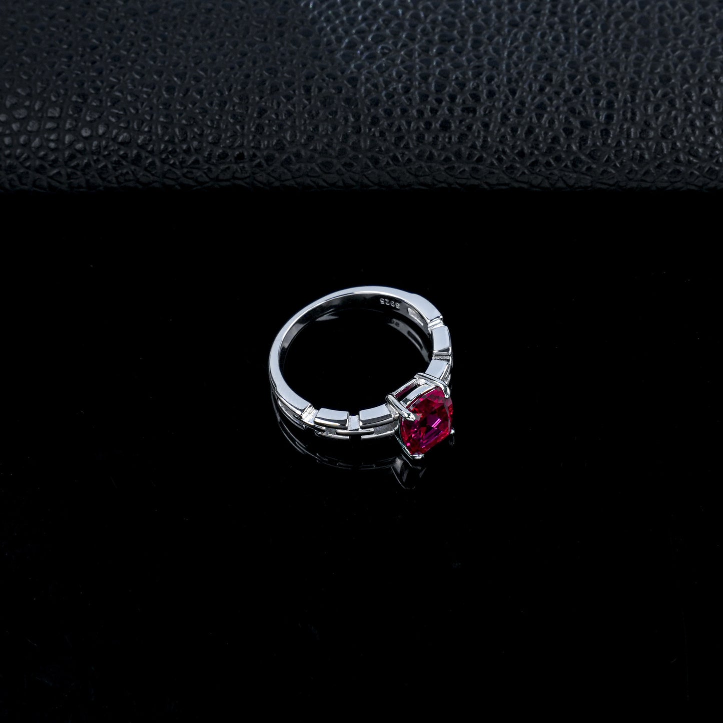 S925 Silver Cushion Lab Ruby Bar Ring, Couple Birthday Gift - Photo 4