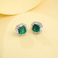 S925 Silver Lab Emerald Stud Earrings Double-Layer Full Diamond Halo, Anniversary Versatile - Photo 2