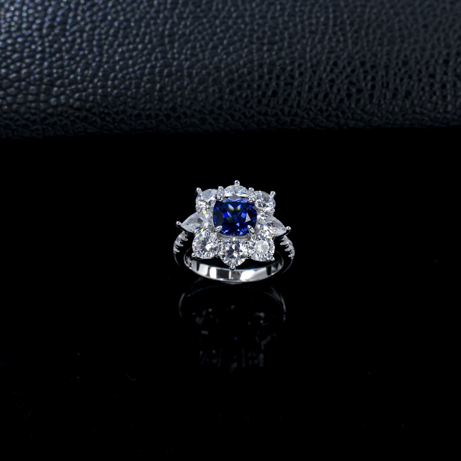 S925 Sterling Silver Lab Sapphire Ring Halo Diamond, Versatile Jewellery Premium - Photo 3