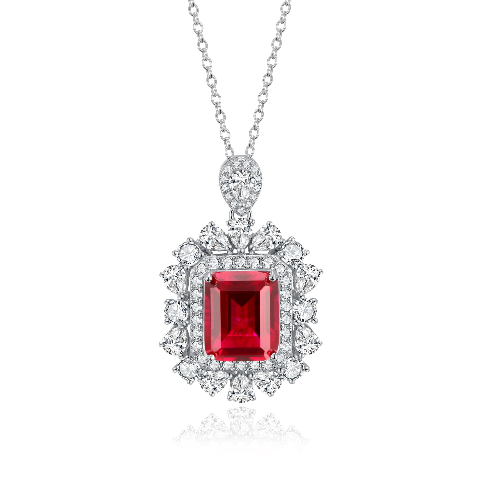 Lab Ruby Necklace 925 Silver Original Design Sugarloaf, Elegant Evening - Photo 5