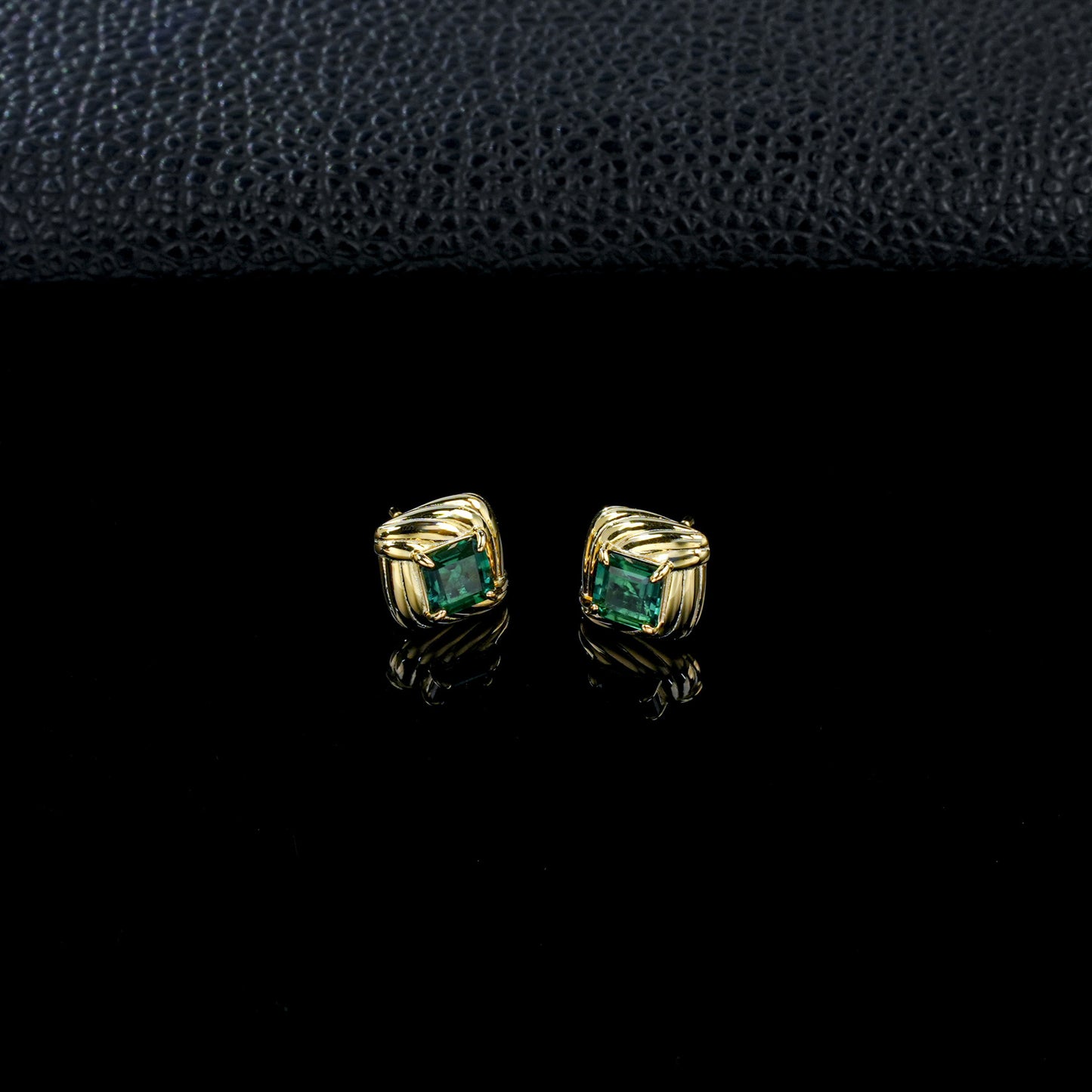 S925 Silver Vintage Wrap Princess-Cut Lab Emerald Stud Earrings, Geometric - Photo 3