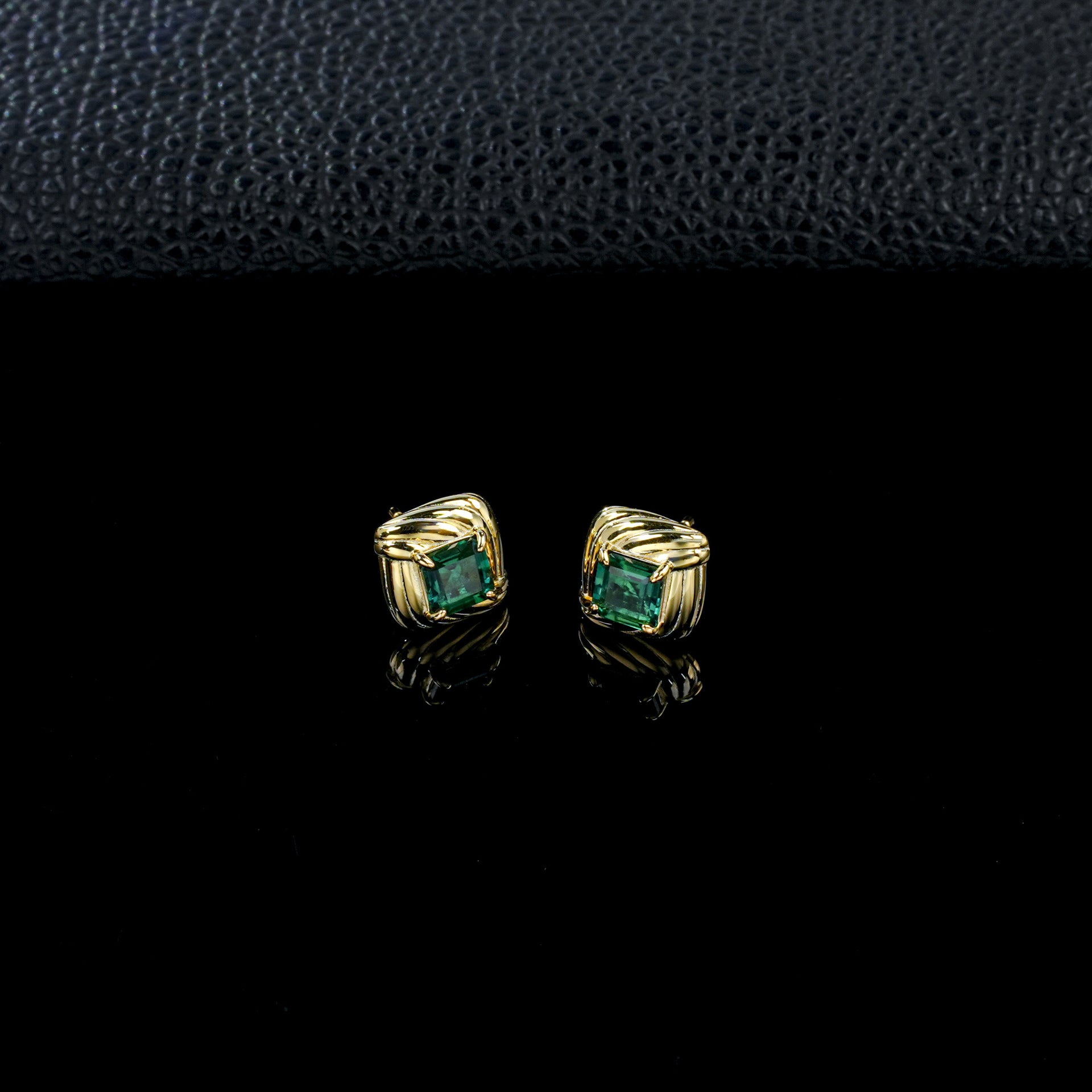 S925 Silver Vintage Wrap Princess-Cut Lab Emerald Stud Earrings, Geometric - Photo 3