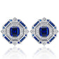 925 Sterling Silver Lab Sapphire Octagon Halo Earrings, Vintage Versatile - Photo 5