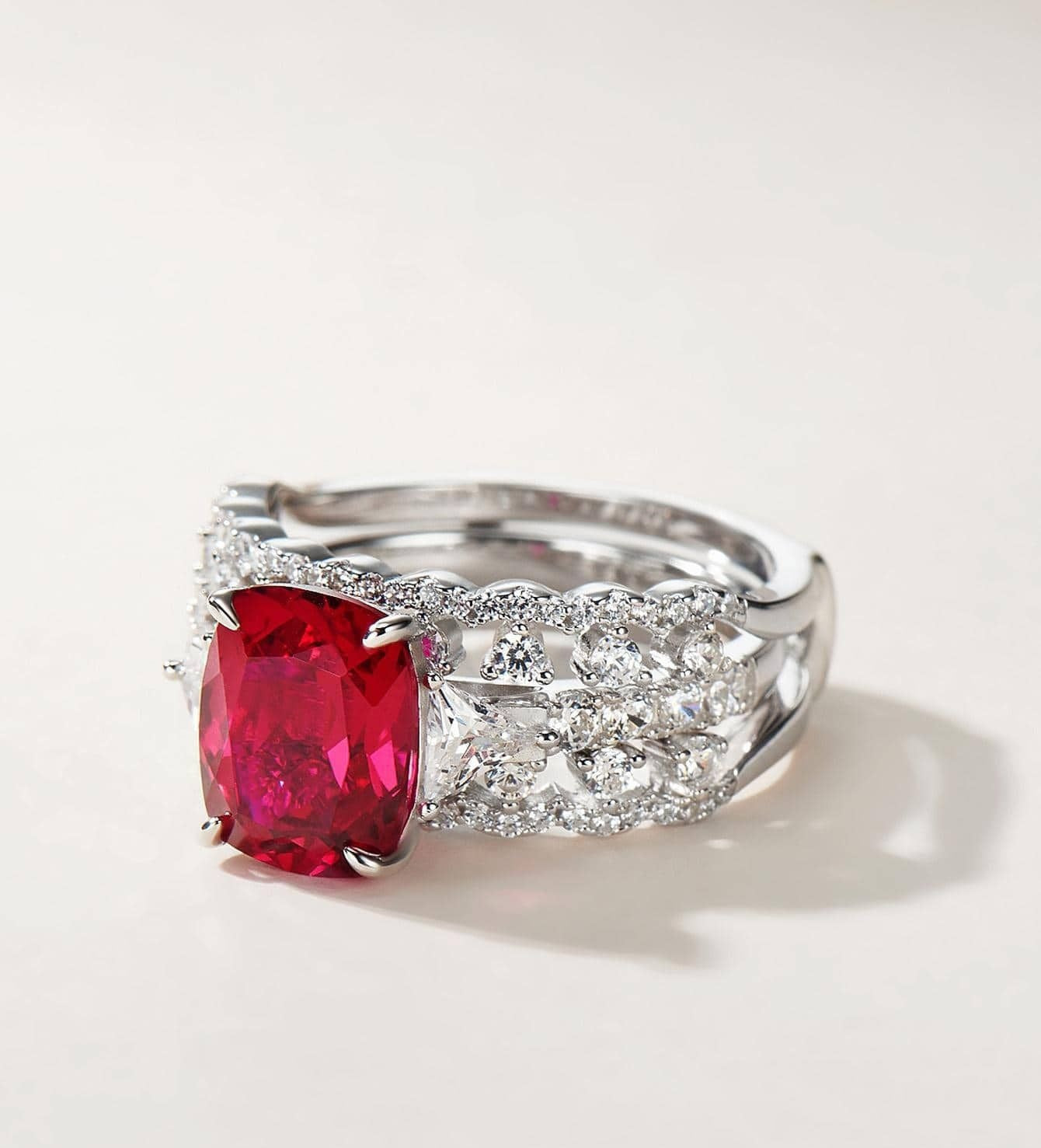 925 Silver Lab Ruby Stacking Ring for Women, Unique 2-in-1 Design - Photo 6