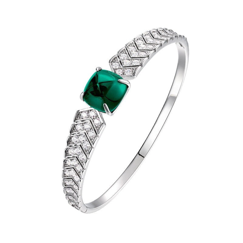 S925 Sterling Silver Lab Emerald Bangle, Premium Gift - Photo 5