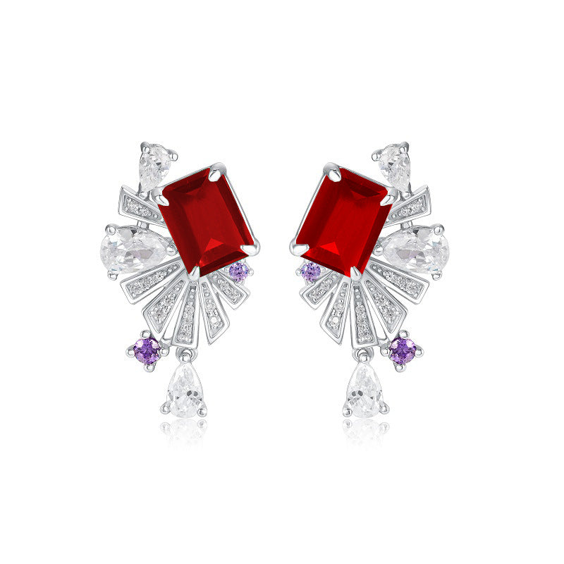 S925 Lab Ruby Fan Earrings, Vintage Earrings - Photo 5