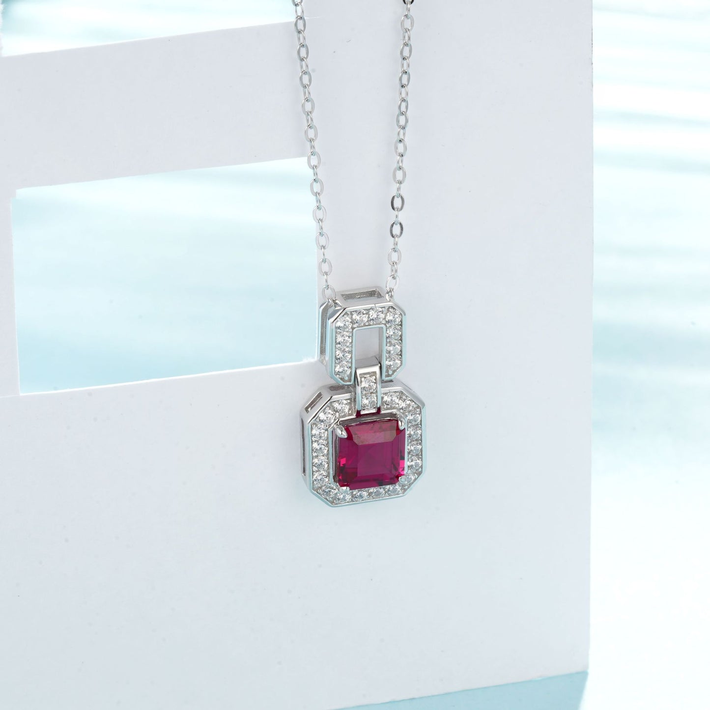 S925 Silver Lab Ruby Women's Necklace, Premium Unique Vintage - Photo 2