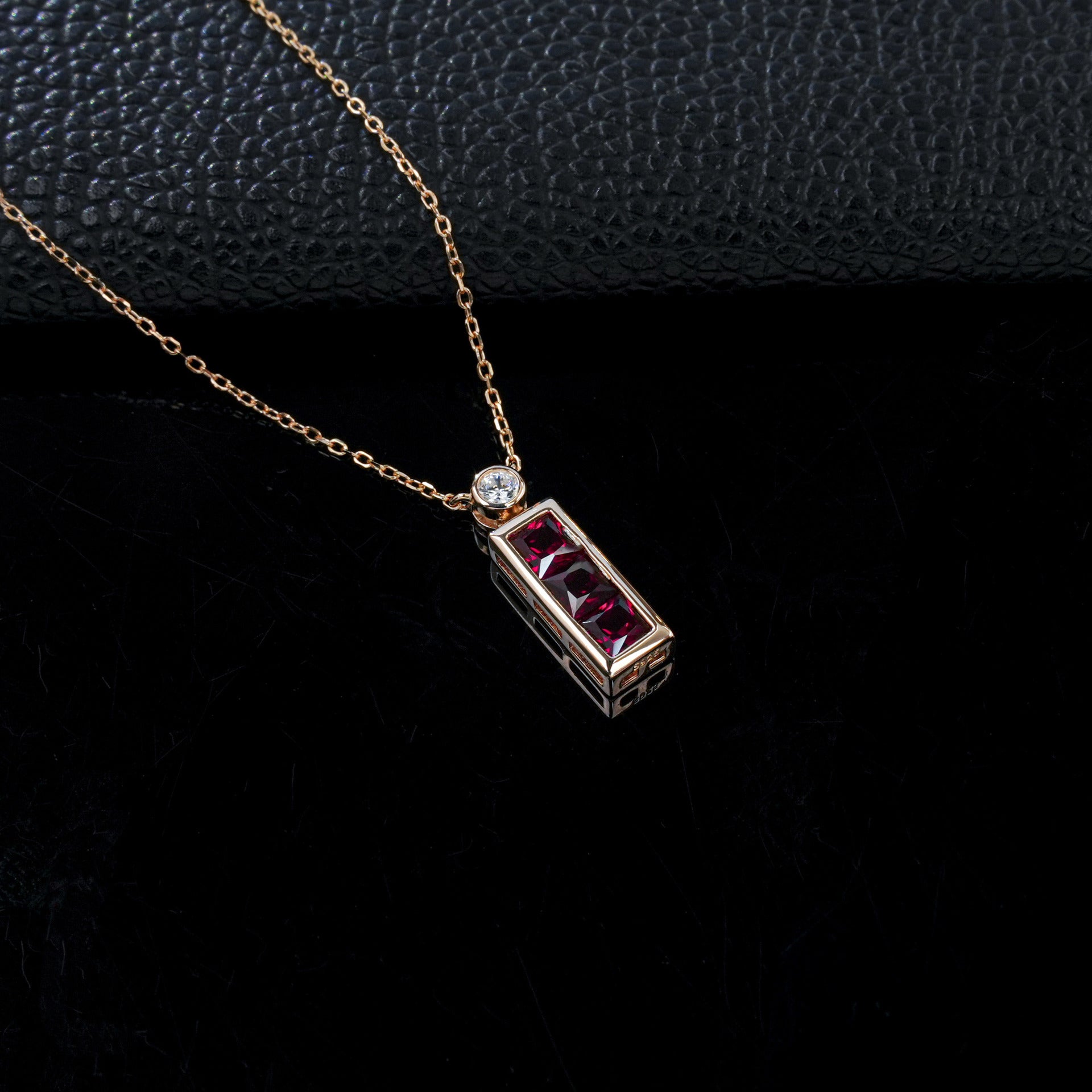 S925 Silver Rose Gold Long Ruby Pendant Necklace, Premium Valentines Birthday - Photo 3