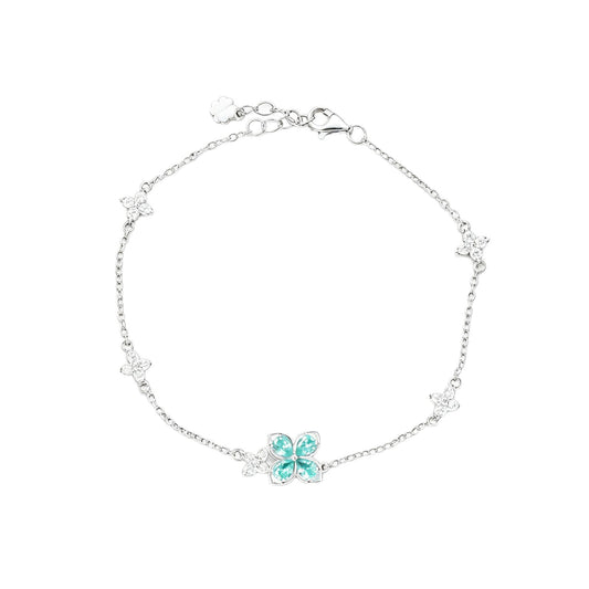 S925 Silver Four-Leaf Clover Paraiba Tsavorite Bracelet, Full Diamond Flower - Photo 5
