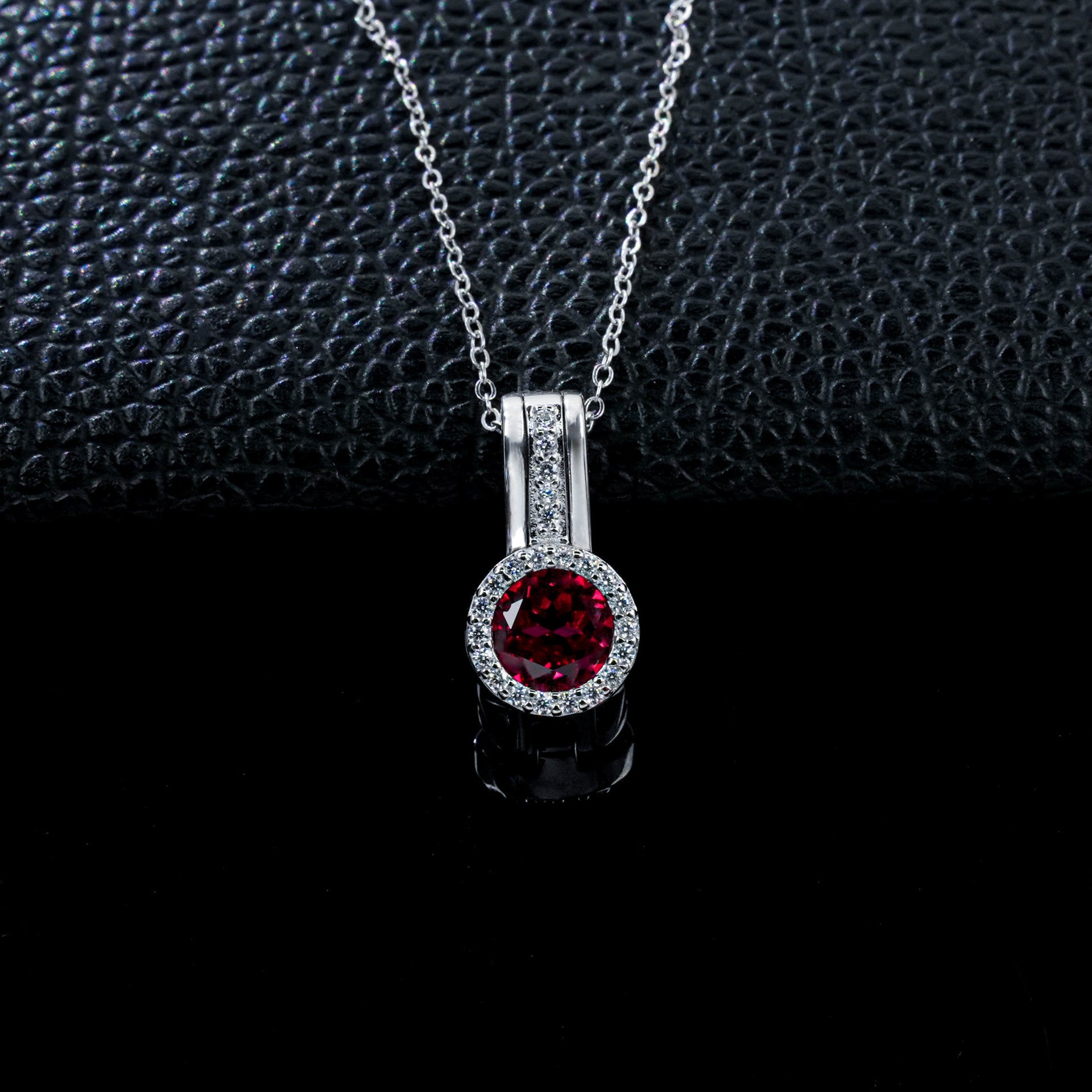 S925 Silver Lab Ruby Pendant Round Full Diamond Halo, Gift Versatile - Photo 2