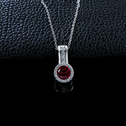 S925 Silver Lab Ruby Pendant Round Full Diamond Halo, Gift Versatile - Photo 2