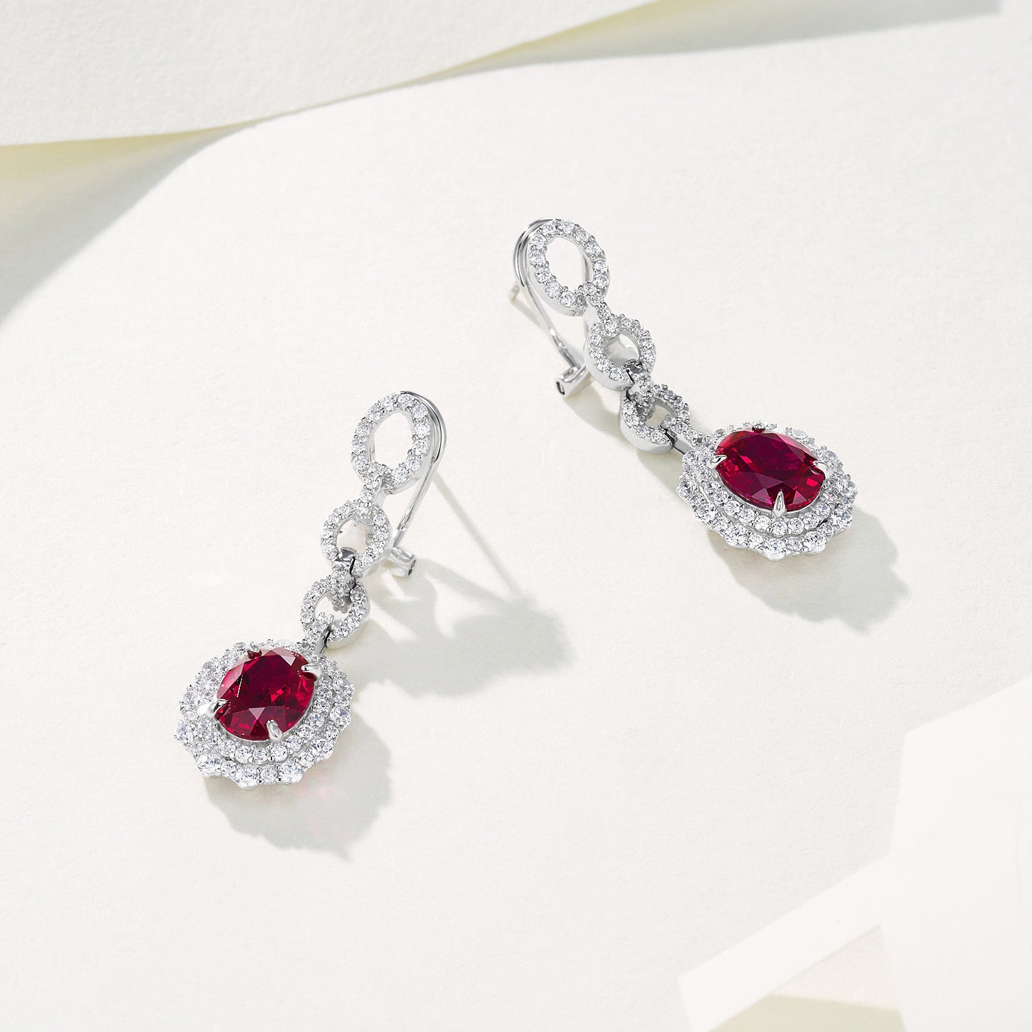 S925 Sterling Silver Lab Ruby Earrings, Sparkling Versatile - Photo 4