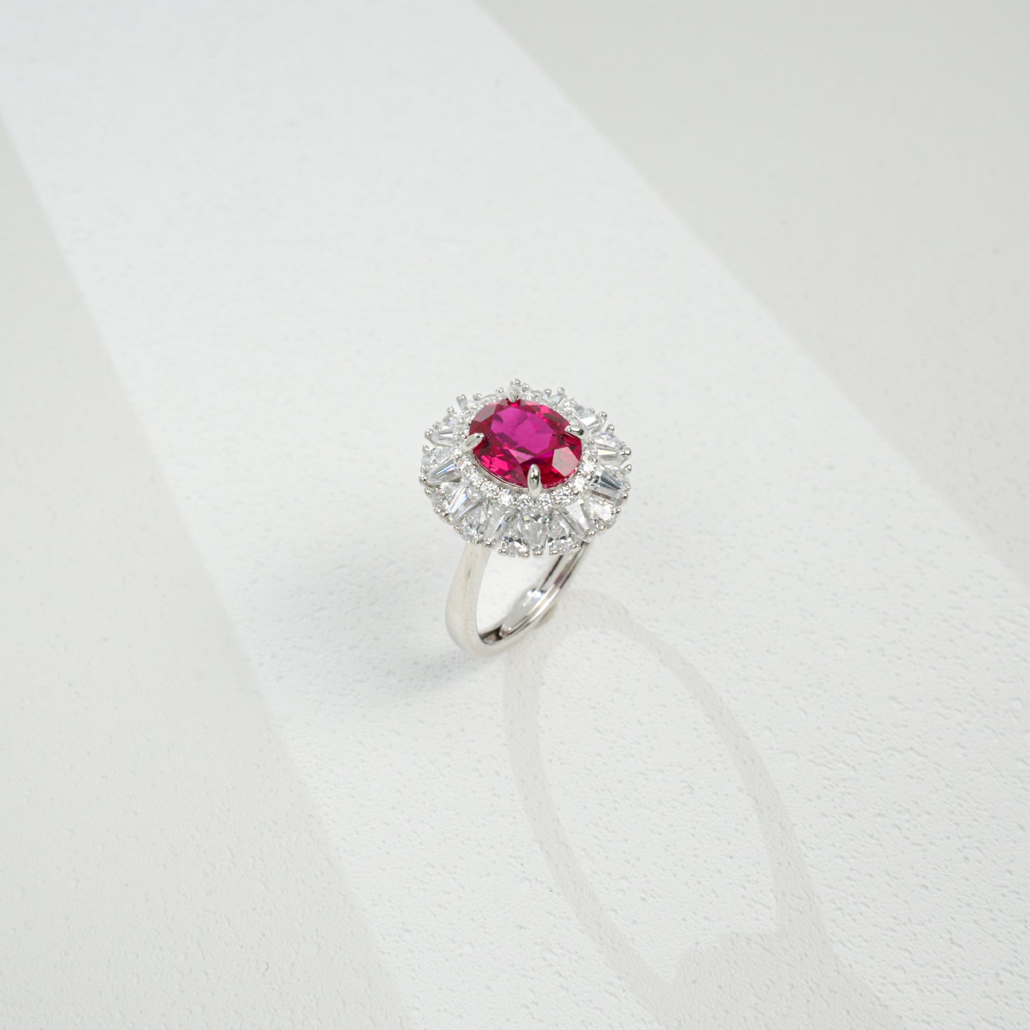 S925 Sterling Silver Lab Ruby Ring, Open Oval Halo - Photo 3