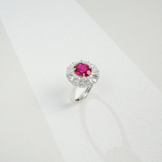 S925 Sterling Silver Lab Ruby Ring, Open Oval Halo - Photo 3