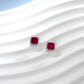 S925 Sterling Silver Emerald-Cut Lab Ruby Stud Earrings, Minimalist - Photo 2