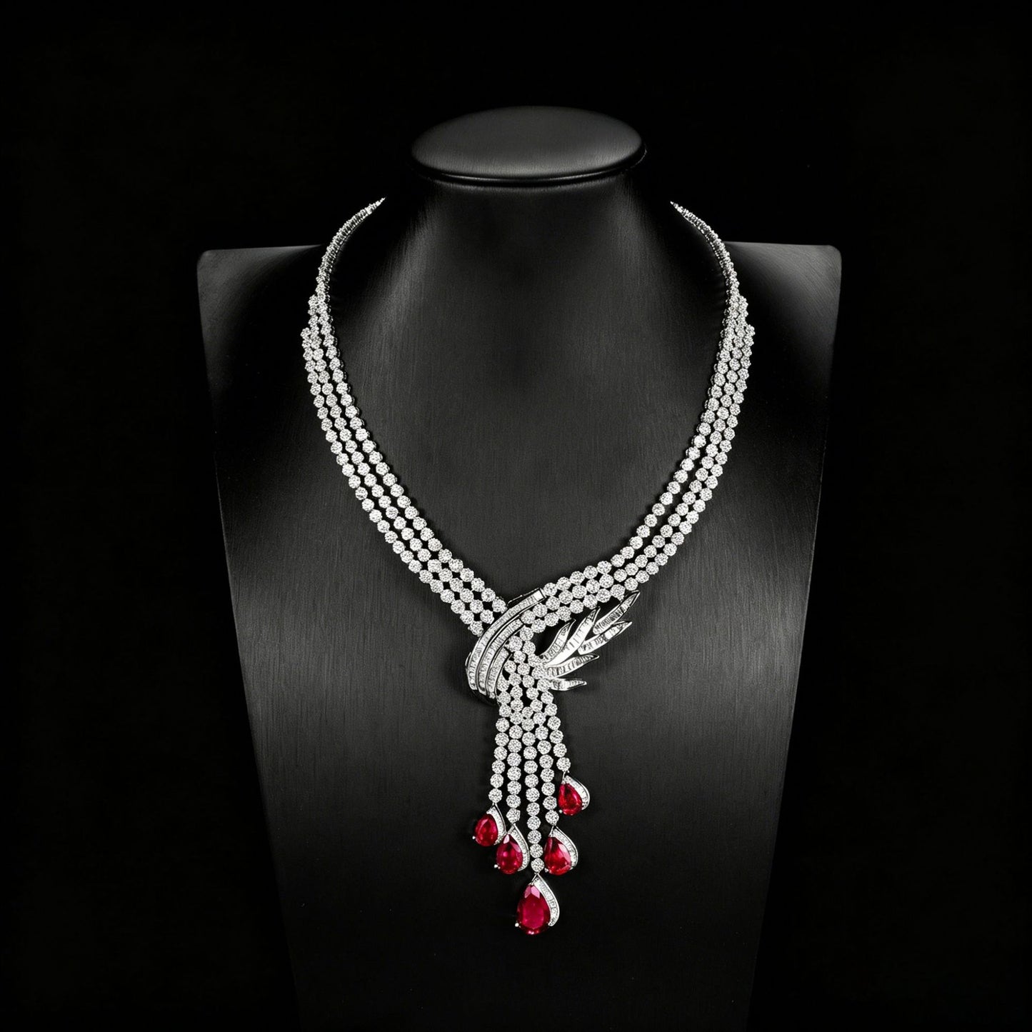 S925 Sterling Silver Lab Ruby Jewellery Set, Premium Wedding Accessory - Photo 3