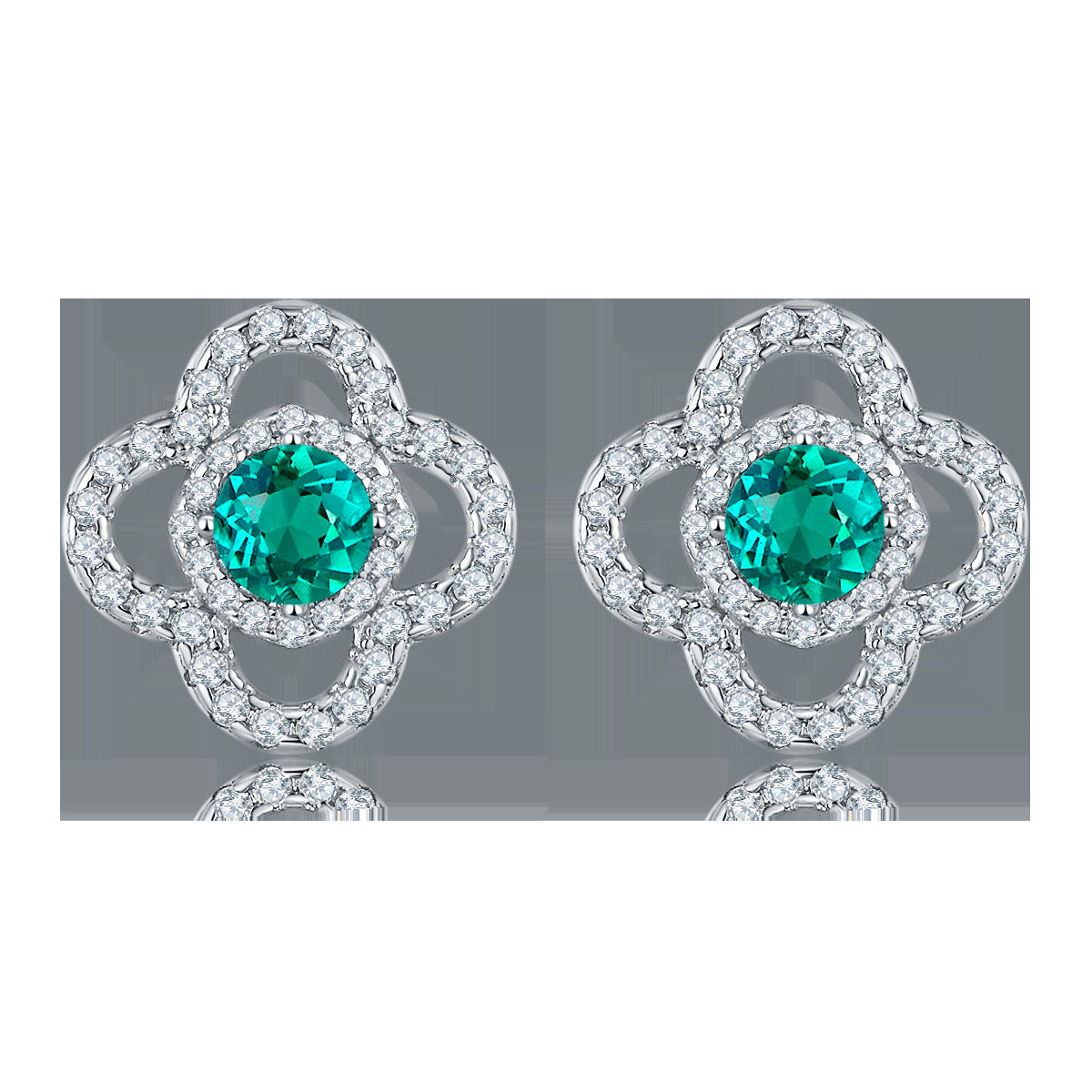 Lab Emerald S925 Silver Stud Earrings, Flower Vintage Premium - Photo 2
