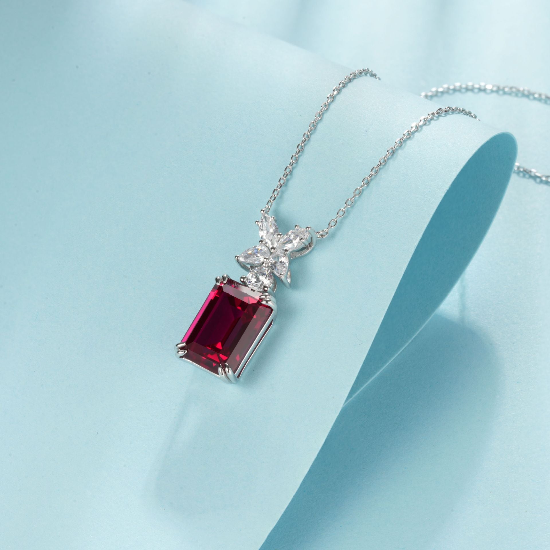 S925 Silver Corundum Necklace, Elegant Vintage Red - Photo 3