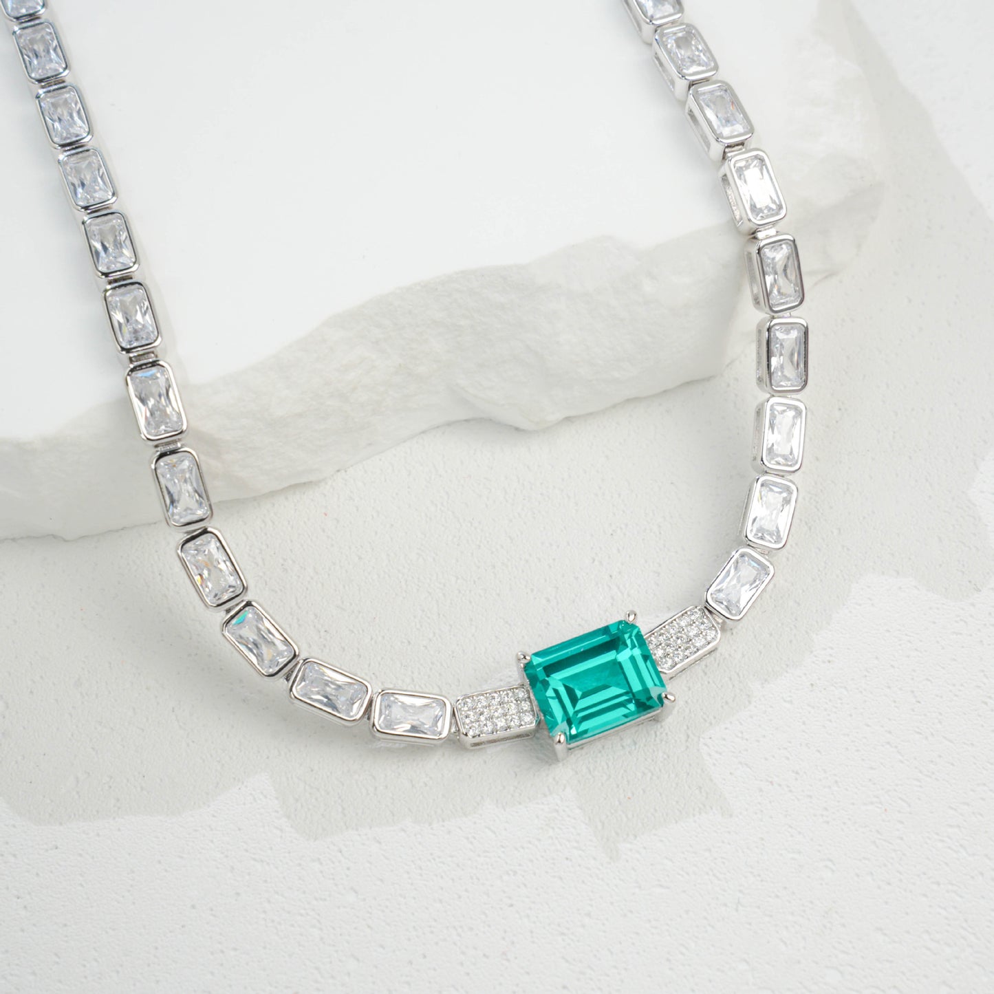 925 Sterling Silver Paraiba Colour Tsavorite Necklace, Lab Gemstone Anniversary - Photo 3