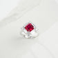 S925 Sterling Silver Lab Pigeon Blood Ruby T-Shape Pave Ring, Gift for Women - Photo 2