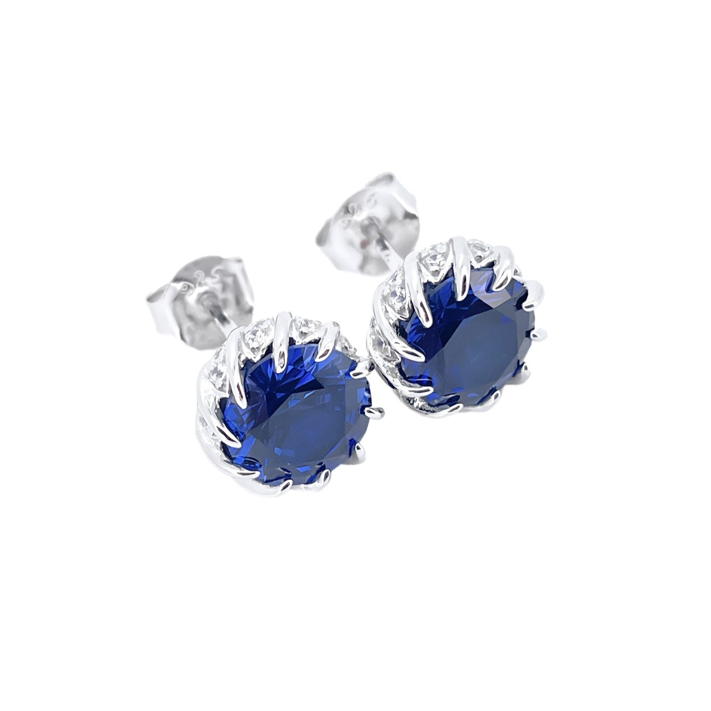 925 Sterling Silver Lab Sapphire Wrap Claw Earrings, Elegant Bestie Birthday - Photo 4