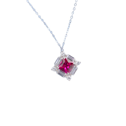 S925 Sterling Silver Square Emerald-Cut Ruby Pendant Necklace, Designer - Photo 5