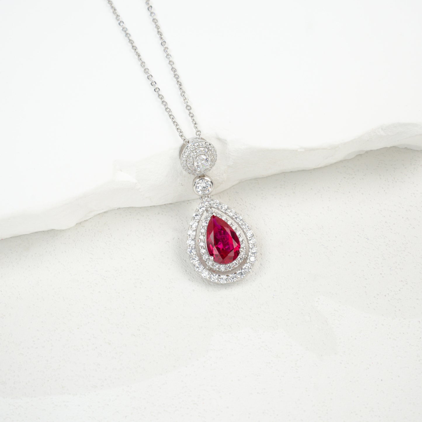 925 Sterling Silver Lab Ruby Necklace, Elegant Versatile Gift for Women - Photo 4