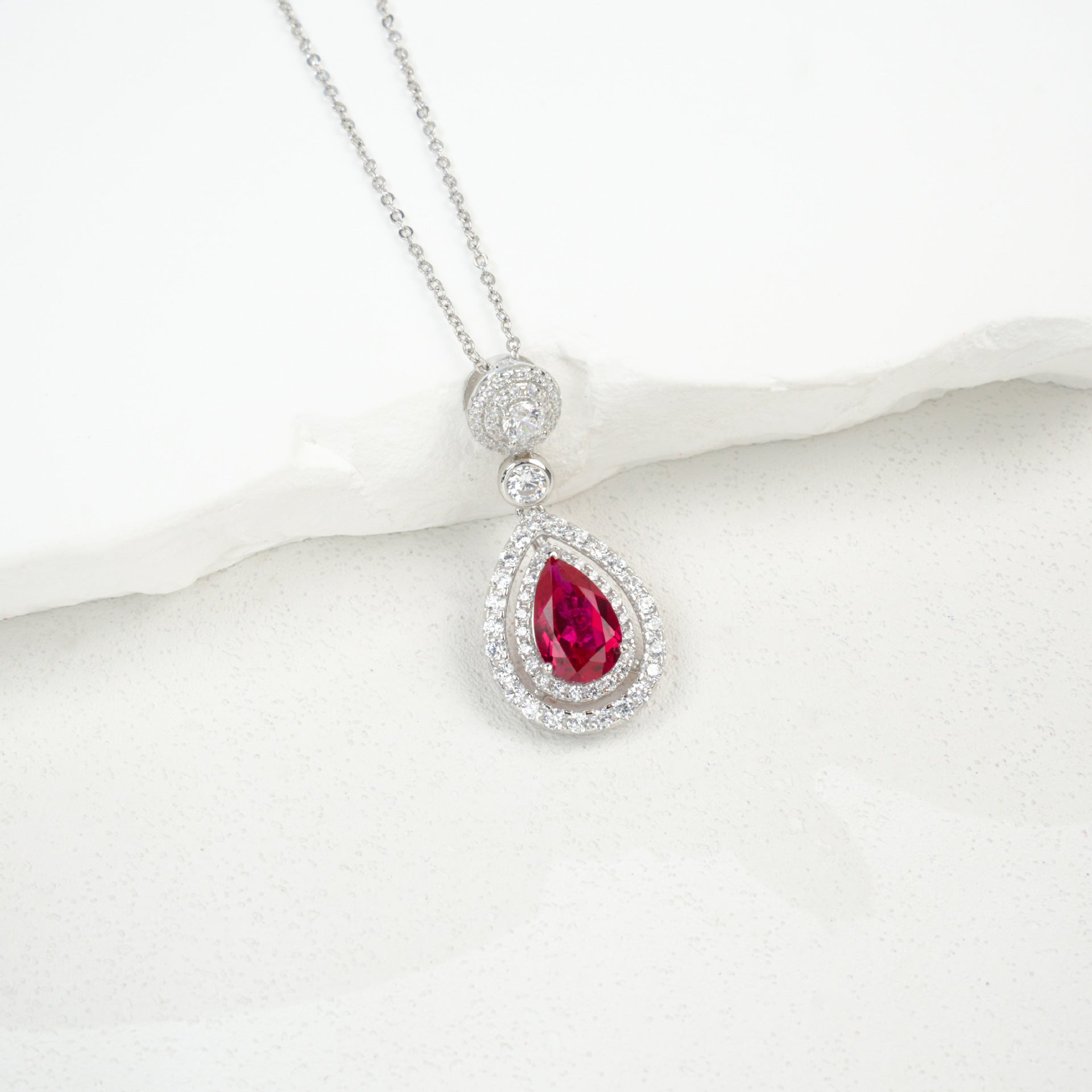 925 Sterling Silver Lab Ruby Necklace, Elegant Versatile Gift for Women - Photo 4