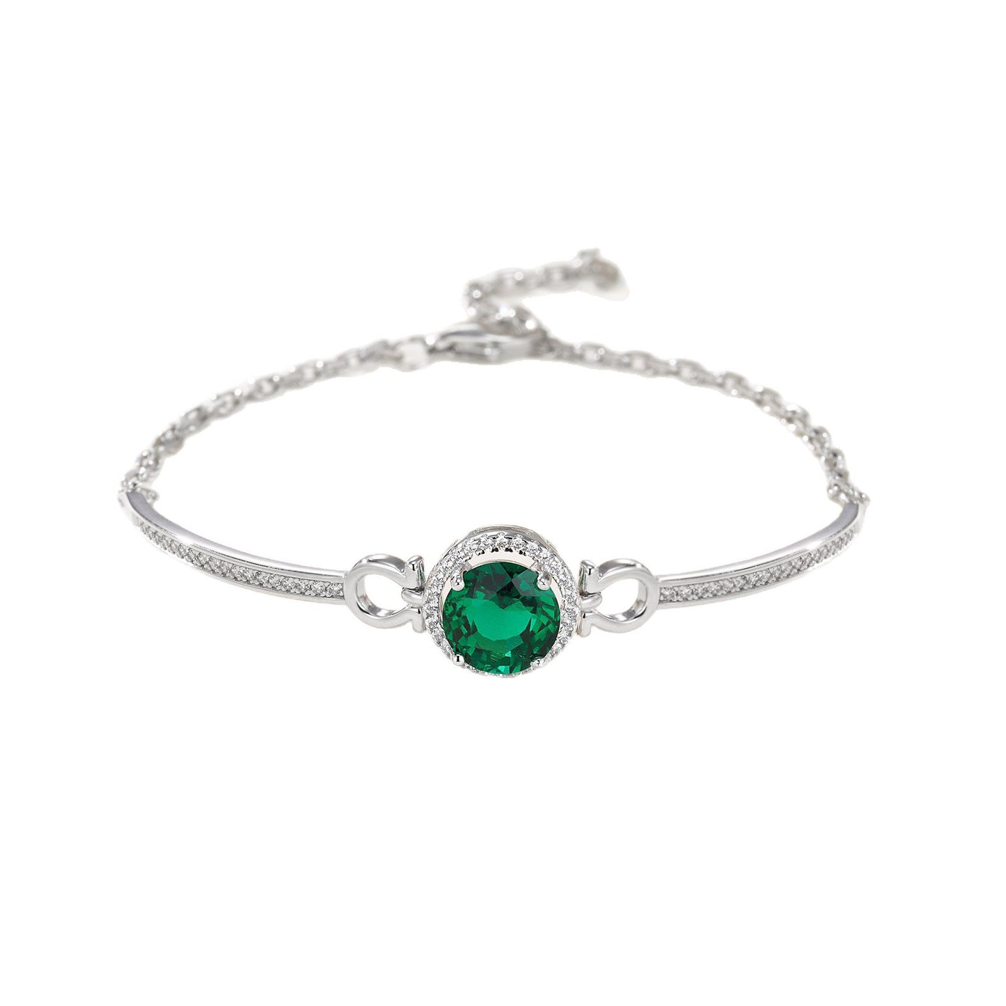 S925 Sterling Silver Round Halo Emerald Bracelet, Simple Versatile - Photo 5