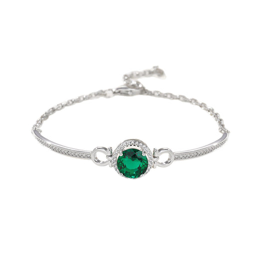 S925 Sterling Silver Round Halo Emerald Bracelet, Simple Versatile - Photo 5
