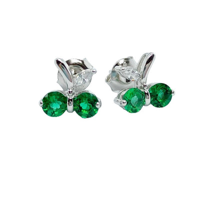S925 Silver Cherry Emerald Stud Earrings, Mini Small Girly - Photo 5