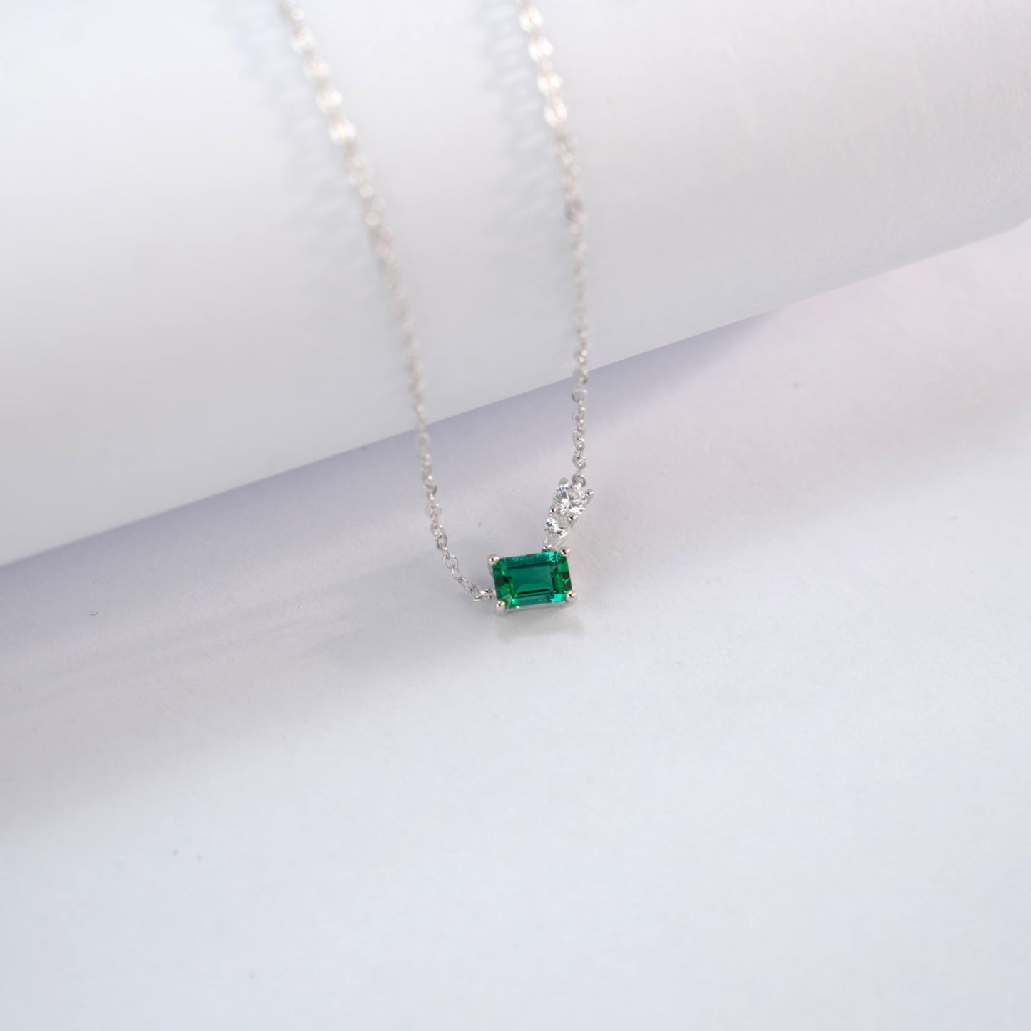 S925 Silver Lab Emerald Necklace Square Unique Premium - Photo 2