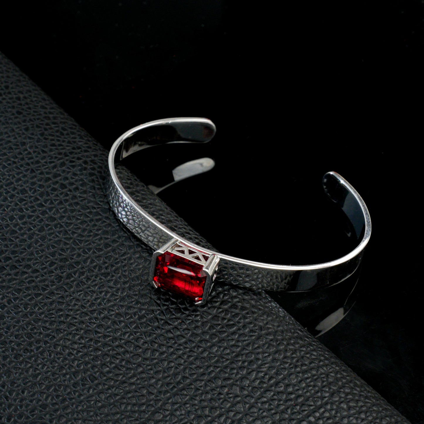 S925 Sterling Silver Lab Ruby Open Bangle for Women, Minimalist Gift - Photo 3