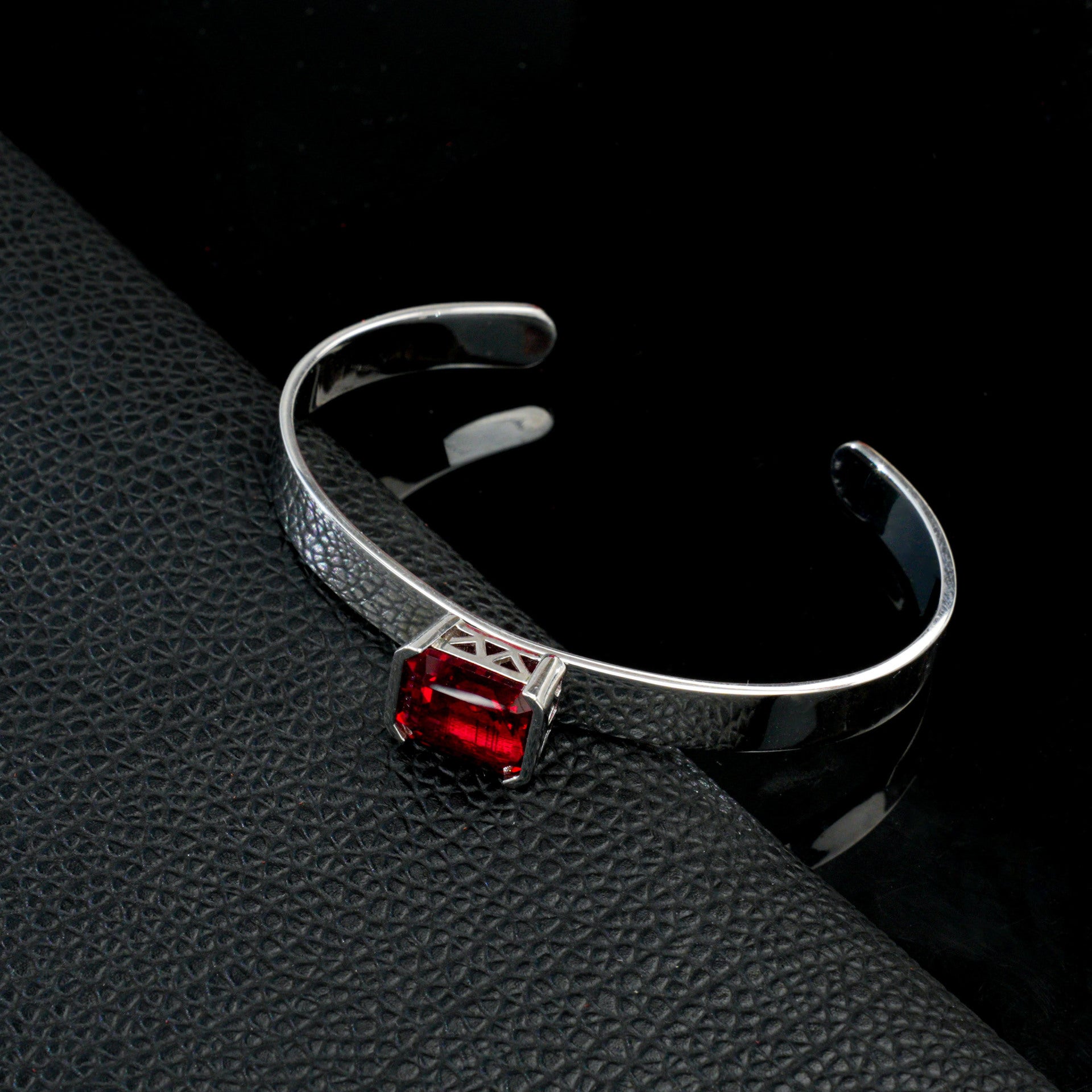 S925 Sterling Silver Lab Ruby Open Bangle for Women, Minimalist Gift - Photo 3