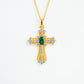 925 Sterling Silver Yellow-Gold Lab Emerald/Sapphire/Ruby Necklace, Vintage Artistic Premium - Photo 5