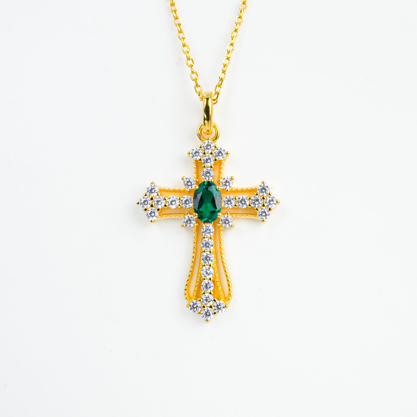 925 Sterling Silver Yellow-Gold Lab Emerald/Sapphire/Ruby Necklace, Vintage Artistic Premium - Photo 5