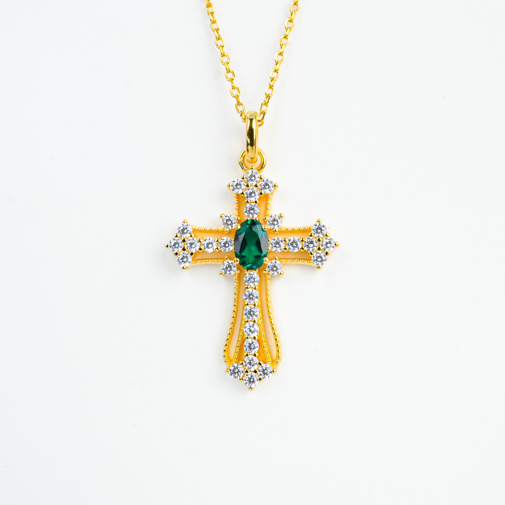 925 Sterling Silver Yellow-Gold Lab Emerald/Sapphire/Ruby Necklace, Vintage Artistic Premium - Photo 5