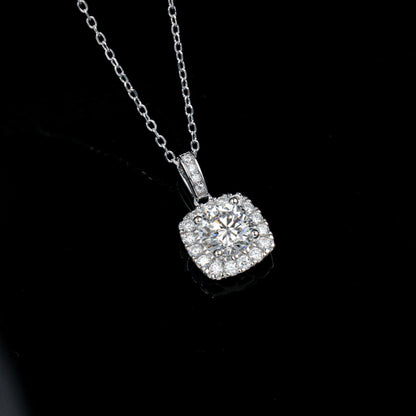 Rounded Square Halo Pendant S925 Silver 4-Claw Centre Full-Diamond Frame, Gift Jewellery - Photo 6