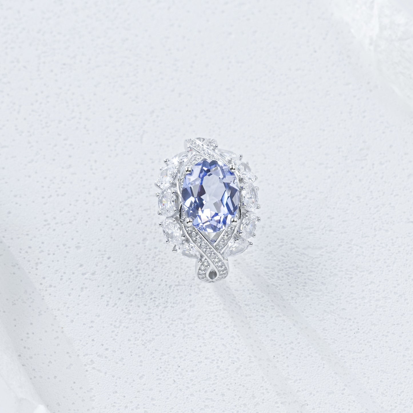 Lab Sapphire Ring S925 Sterling Silver Oval Diamond Hollow Design, Women's Evening Wedding - Photo 4