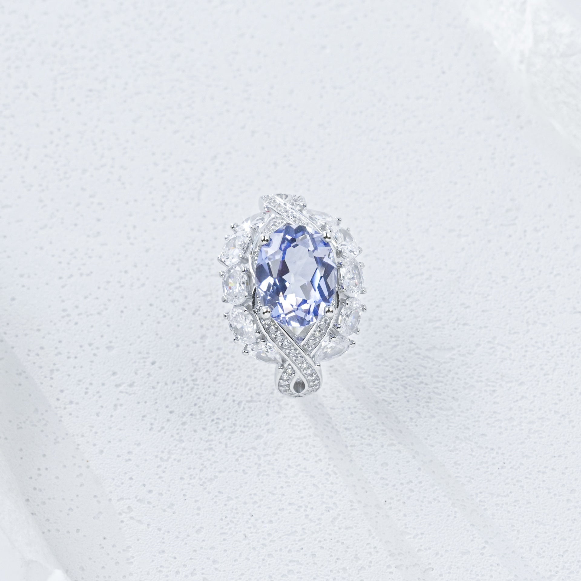 Lab Sapphire Ring S925 Sterling Silver Oval Diamond Hollow Design, Women's Evening Wedding - Photo 4