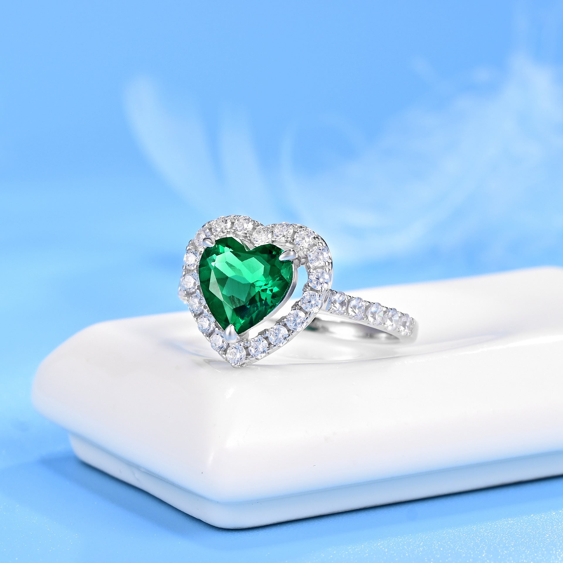 S925 Sterling Silver Lab Emerald Ring, Versatile Open Ring - Photo 2