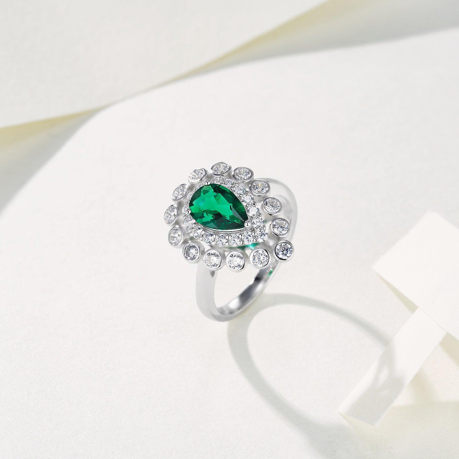 925 Sterling Silver Lab Emerald Teardrop Pear Ring, Vintage Palace for Women - Photo 2