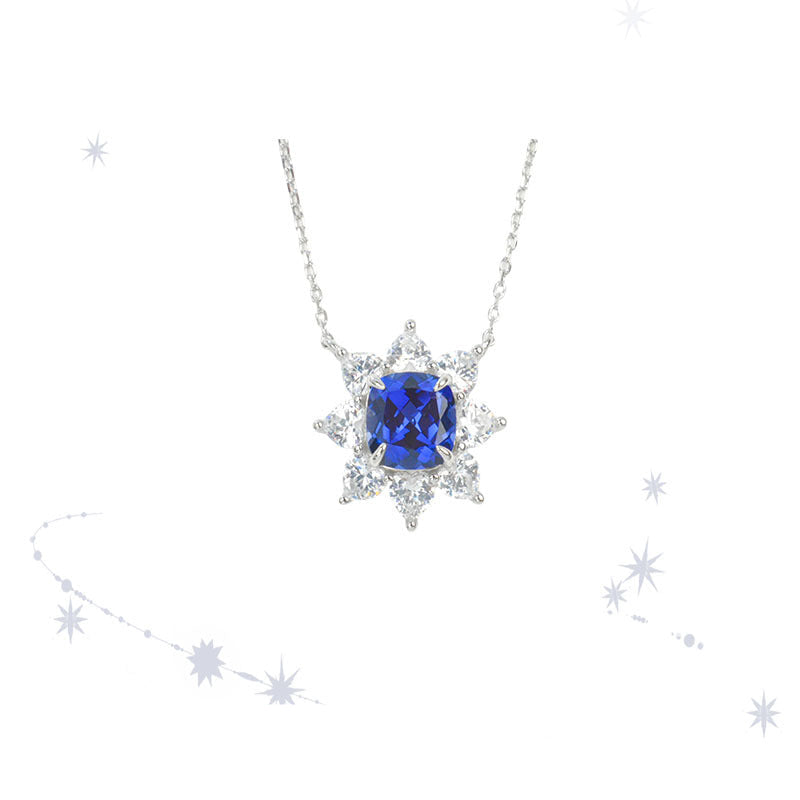 S925 Sterling Silver Lab Sapphire Necklace, Delicate Versatile - Photo 1