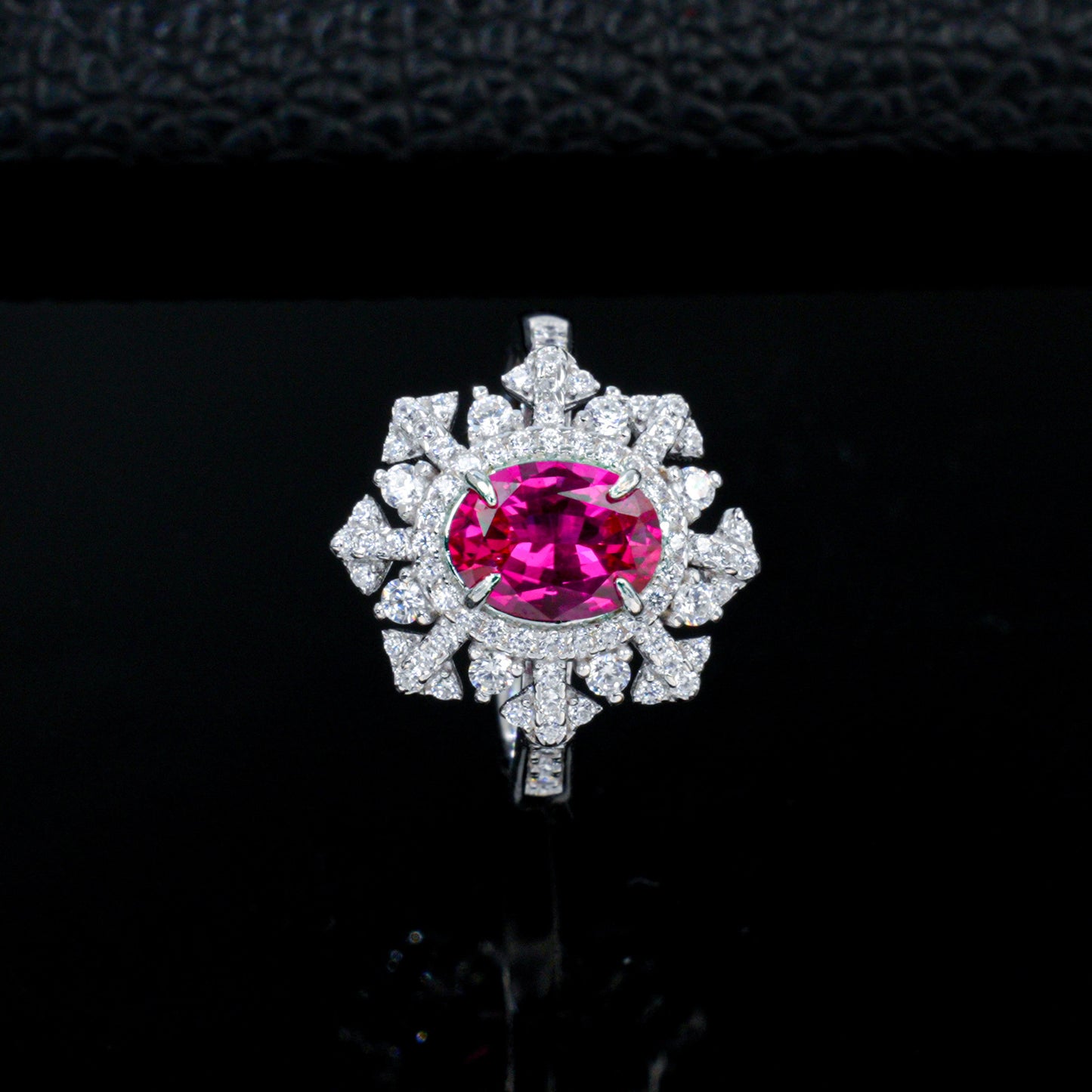 S925 Sterling Silver Lab Ruby Snowflake Open Ring - Photo 6