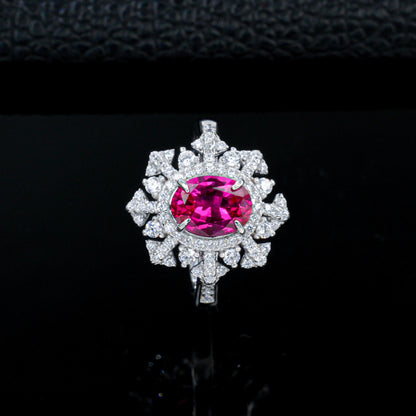 S925 Sterling Silver Lab Ruby Snowflake Open Ring - Photo 6