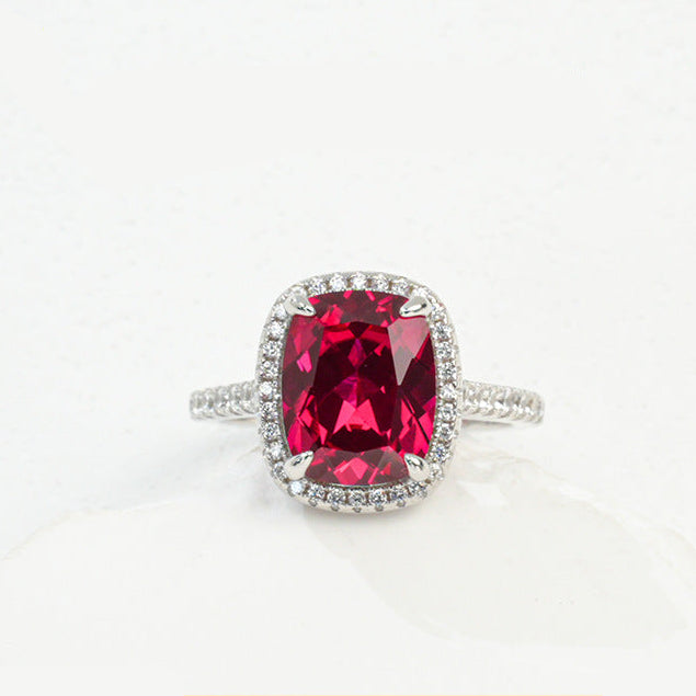 S925 Sterling Silver Large-Carat Lab Ruby Classic Halo Twist-Arm Ring, for Women - Photo 1